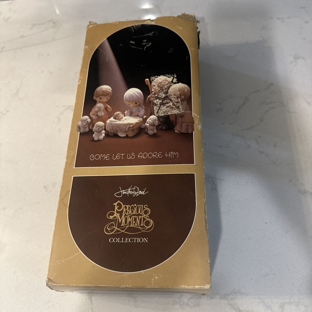 Precious Moments Nativity Set E2800 9 Piece 1979 & Box, Come Let Us Adore Him